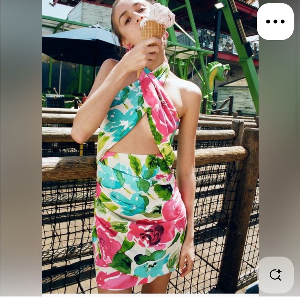 Zara Floral Wrap Halter Vacation Mini Dress